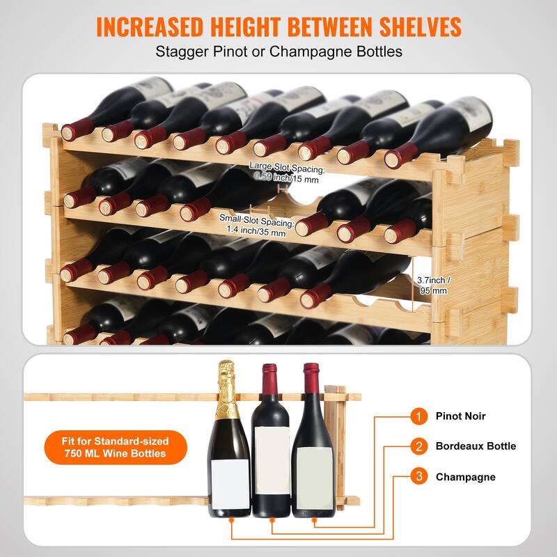 Natural Wicker Wine Rack, Stackable, Sturdy and Easy Assembly