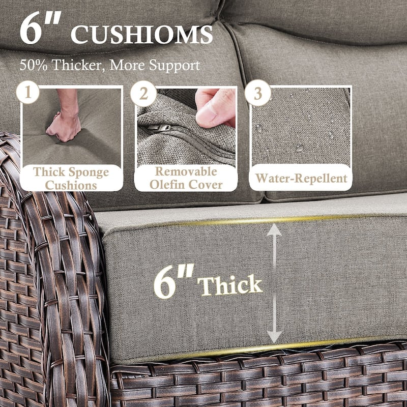 Arcadia 3-Seat Handwoven Wicker Patio Sofa with 6-Inch Thick Cushions