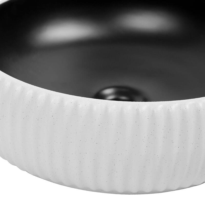 16 in. Round Vessel Bathroom Sink in Matte Black and Textured White Ceramic - 16 in Round