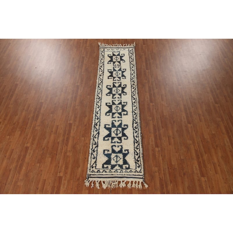 Anatolian Turkish Runner Rug Handmade Hallway Beige Wool Carpet - 3'0"x 11'5"