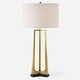 preview thumbnail 4 of 6, Sleek Tapered Legged Table Lamp with White Drum Shade - 32.5" - Brass