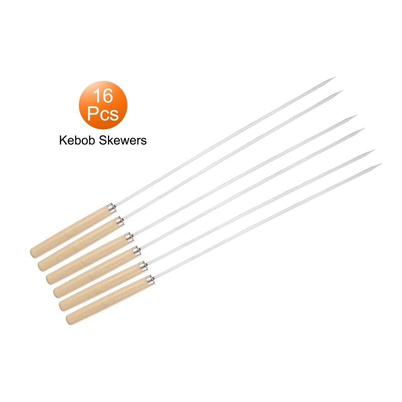 16pcs Kebob Skewers 33cmx3.3mmx0.8mm Flat Sticks with Wood Grip Handle