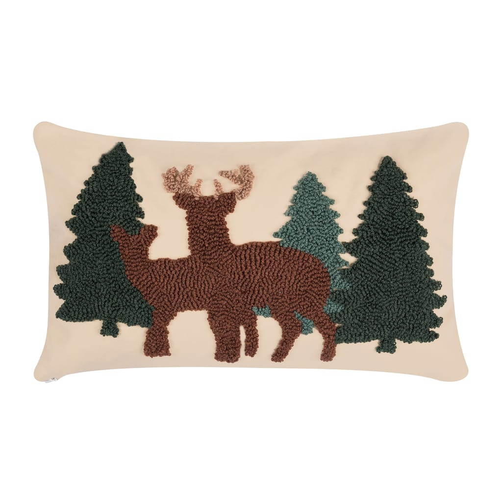 Deer Forest Hooked Pillow