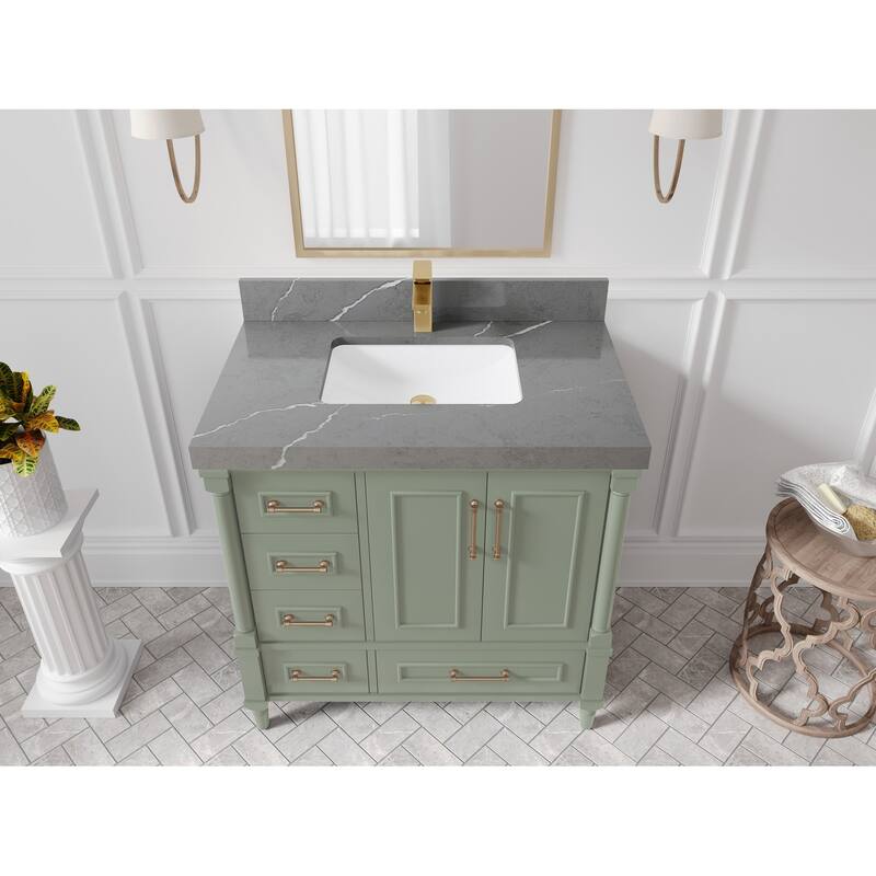 Willow Collections 36 in. W x 22 in. D Reeded Aberdeen Center Right Offset Sink Bathroom Vanity with Countertop
