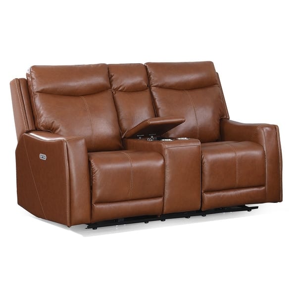 Newport Power Top Grain Leather Reclining Loveseat with Console by