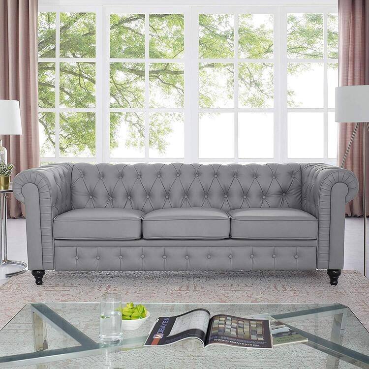 Chesterfield Modern Sofa & Accent Chair with Rolled Arms Tufted Cushions Sectional Sofa Couch for Small Spaces