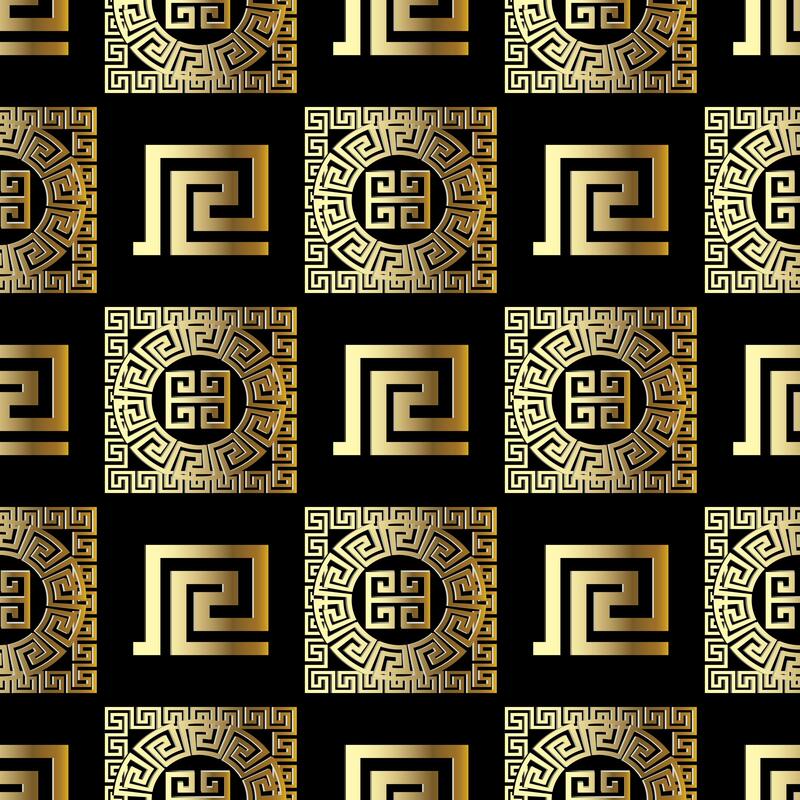 Black and Gold Greek Removable Wallpaper - 10'ft H x 24''inch W - 10'ft H x 24''inch W - Black