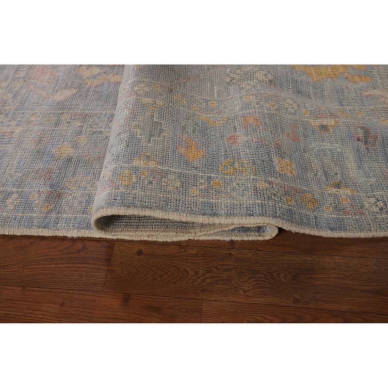 All-Over Blue Oushak Turkish Rug Handmade Wool Carpet - 4'11"x 7'0"