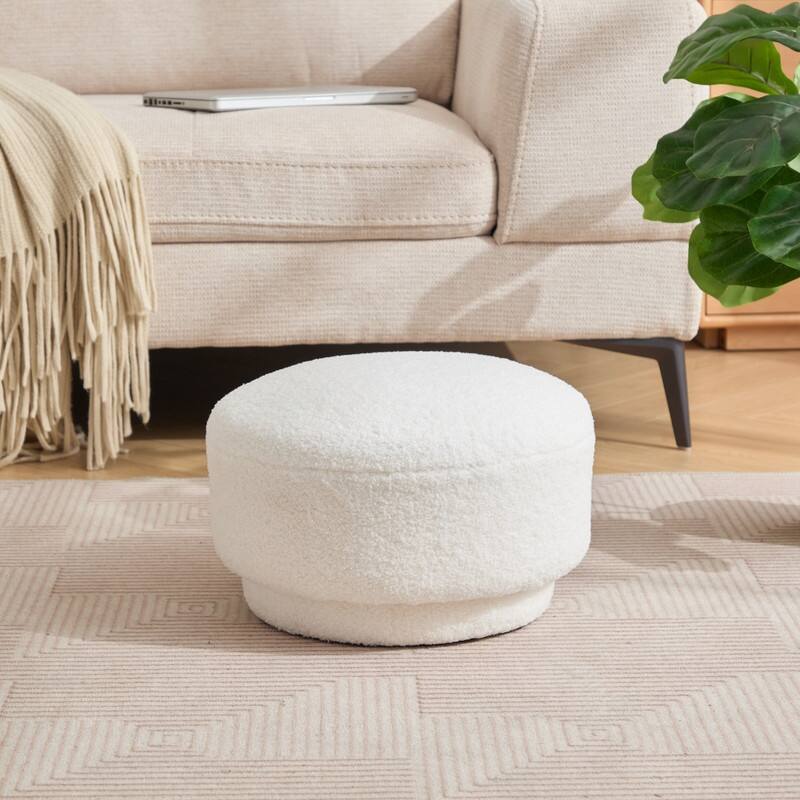 Modern Teddy Upholstered Mushroom Shape Ottoman - White