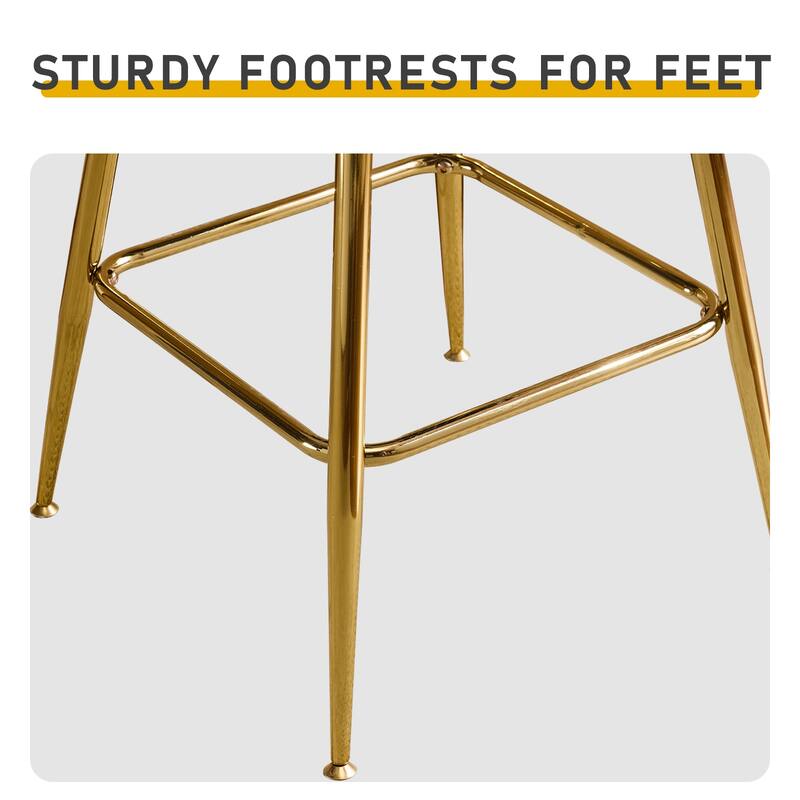 Set of 2 Modern Blue Corduroy Bar Stool with Curved Backrest and Gold Steel Frame for Indoor Use