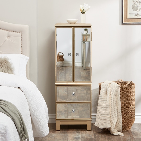 Gold mirrored hotsell jewelry armoire