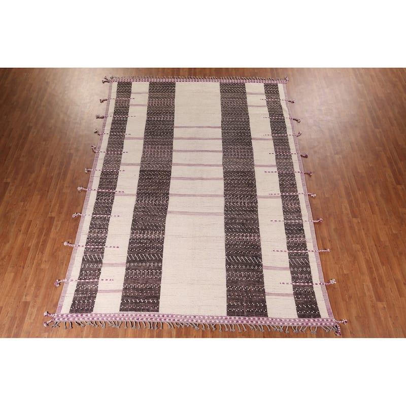 Striped Moroccan Modern Area Rug Handmade Wool Carpet - 8'11"x 12'7"