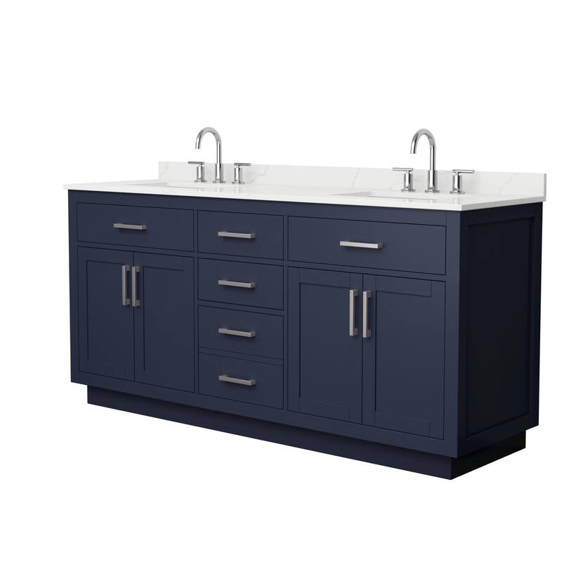 Wyndham Collection WCG262672D-QTZ-US3MXX Beckett TK 72" Free Standing - Dark Blue / Giotto Quartz Top / Brushed Nickel
