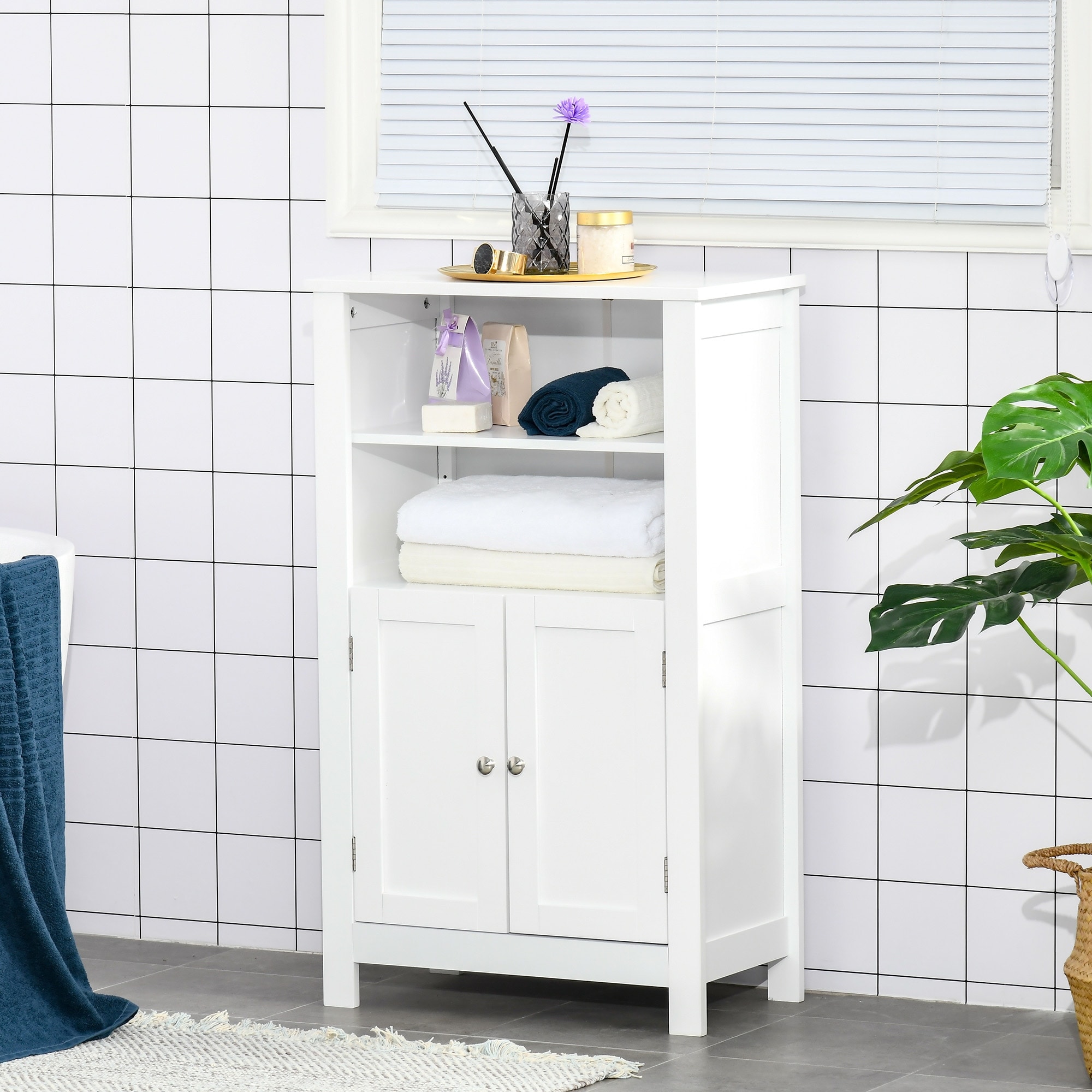 kleankin Small Bathroom Floor Storage Cabinet Free Standing Cupboard Organizer with 1 Drawer and Adjustable Shelf for Living Room, White