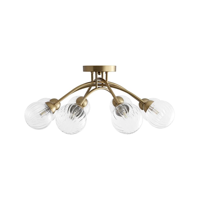 Contemporary Clear Ribbed Glass Globe Round Sputnik Ceiling Light 27in