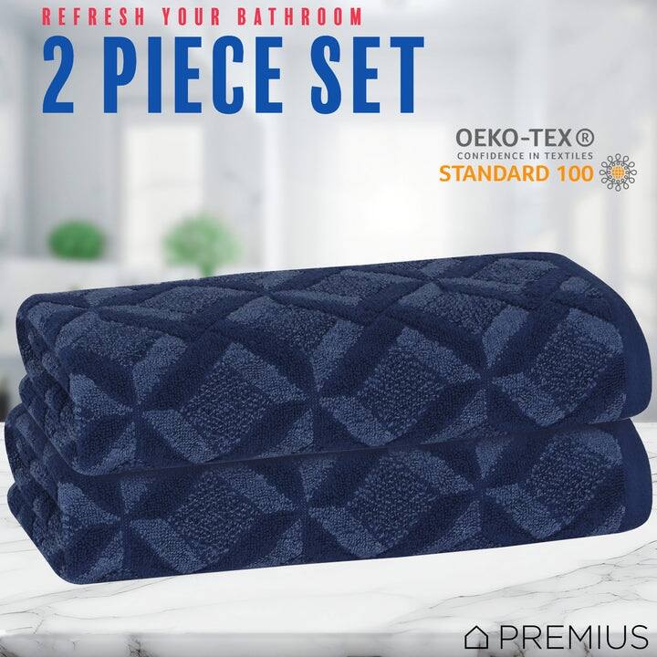 PREMIUS 2-Pack Geo 100% Cotton Yarn Dyed Hand Towel, 16x28 Inches - 16x28 Inches