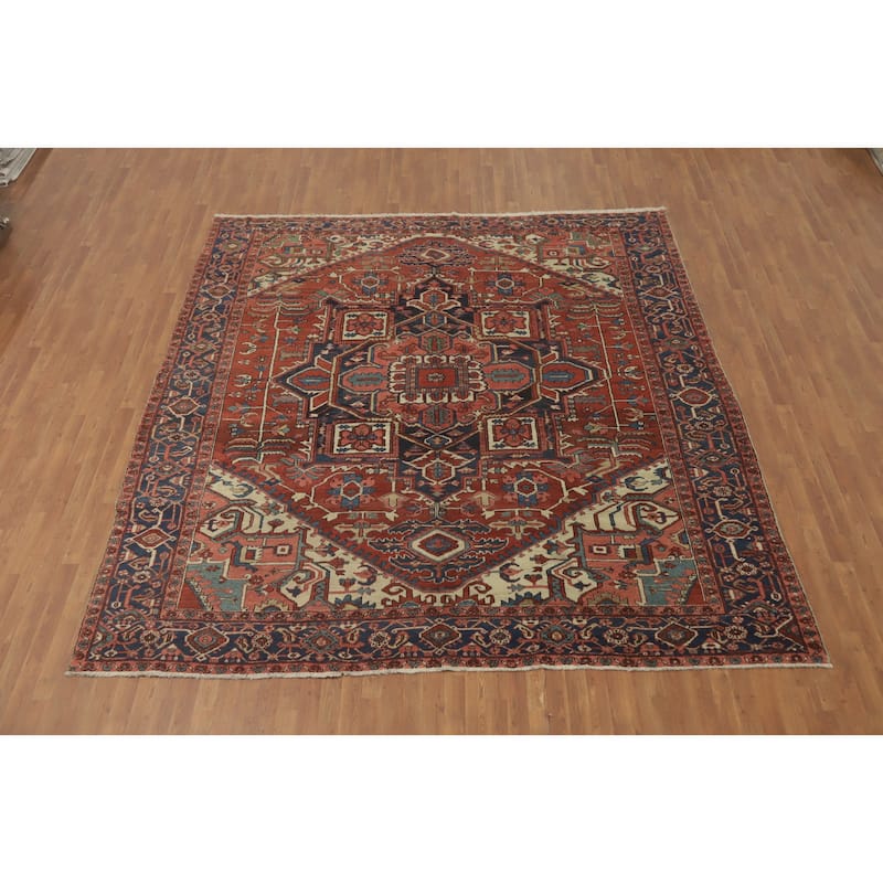Hand Knotted Oriental 100% Wool Carpet Traditional Medallion Oranges & Rust Heriz (serapi) Area Rug - 11' 0'' X 10' 4''