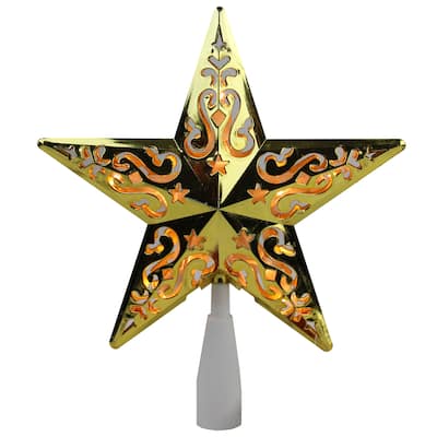 8.5" Gold and White Star Design Christmas Tree Topper - Clear Lights