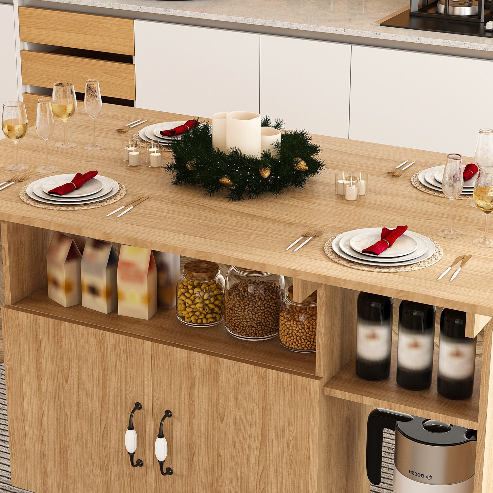 Multi-Functional Folding Table with Storage Shelves and Wheels, 47