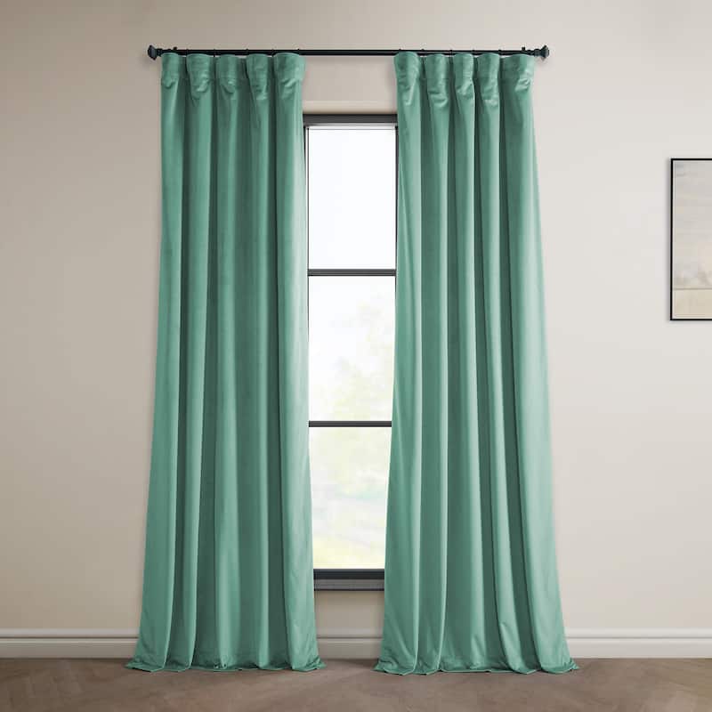 Exclusive Fabrics Heritage Plush Velvet Room Darkening Curtains (1 Panel) Luxury Velvet Curtains for Bedroom & Living Room. - 50 X 108 - Light Teal Green