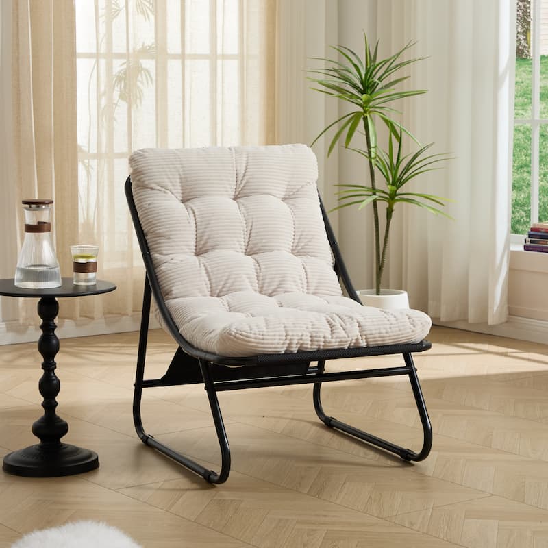 Patio Outdoor Lounge Chair with Ottoman, Comfy Sling Recliner Chair with Puffy Cushion and Foot Stool for Living Room