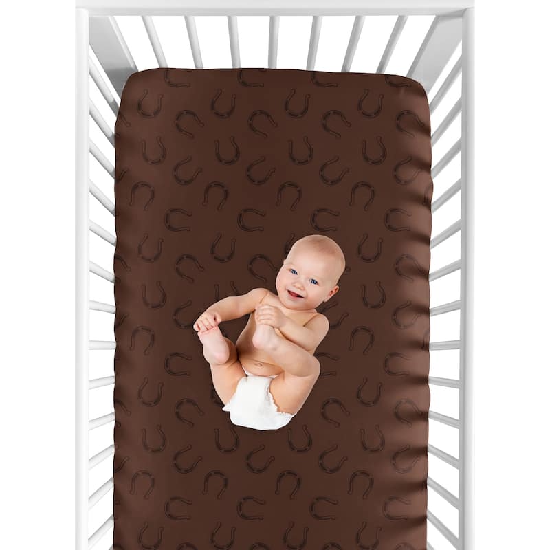 Sweet Jojo Designs Chocolate Brown Boy Fitted Crib Sheet - Horseshoe Print for Western Cowboy Wild West Southern South Country