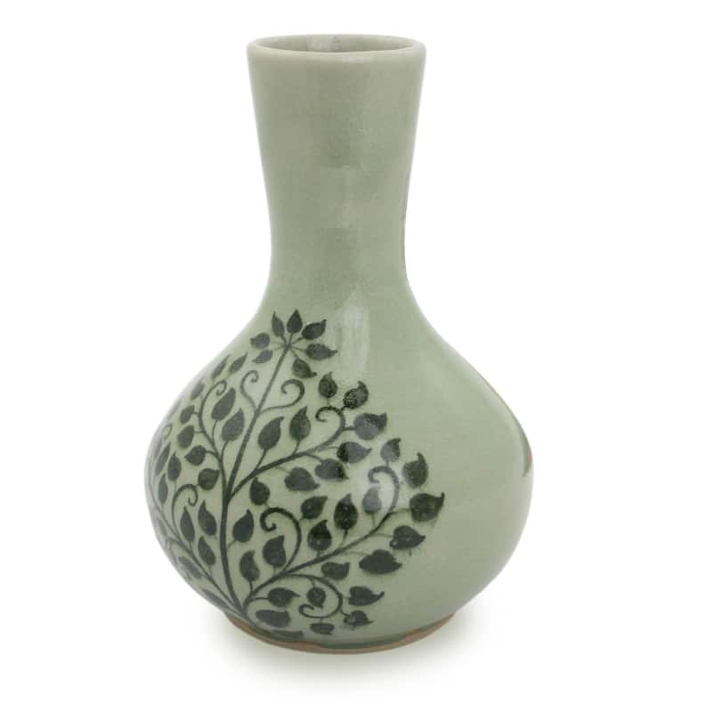 Handmade Green Thai Bodhi Celadon Ceramic Bud Vase (Thailand)