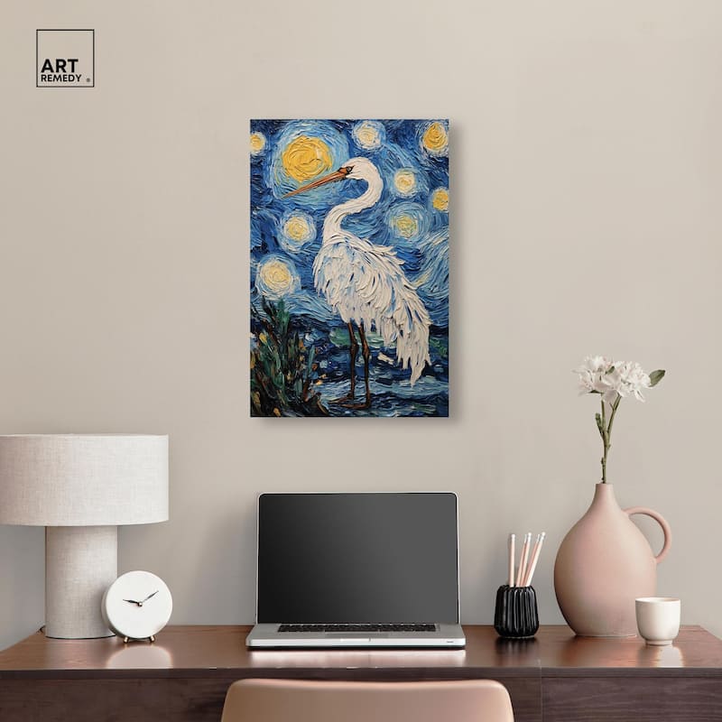 Crane in Starry Night Canvas by Art Remedy, Gallery Wrapped
