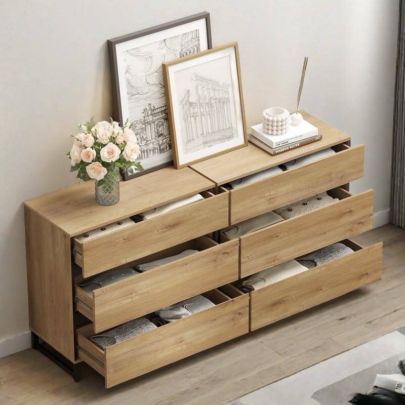 WAMPAT Modern TV Stand for TVs up to 100 inch, 3 in 1 TV Console with Adjustable Shelf and 6 Drawers for Living Room,Bedroom