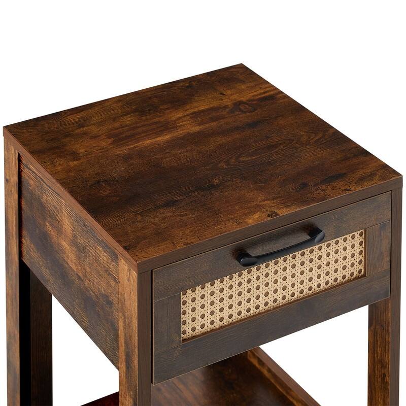 15.75" Rattan Side table with Drawer