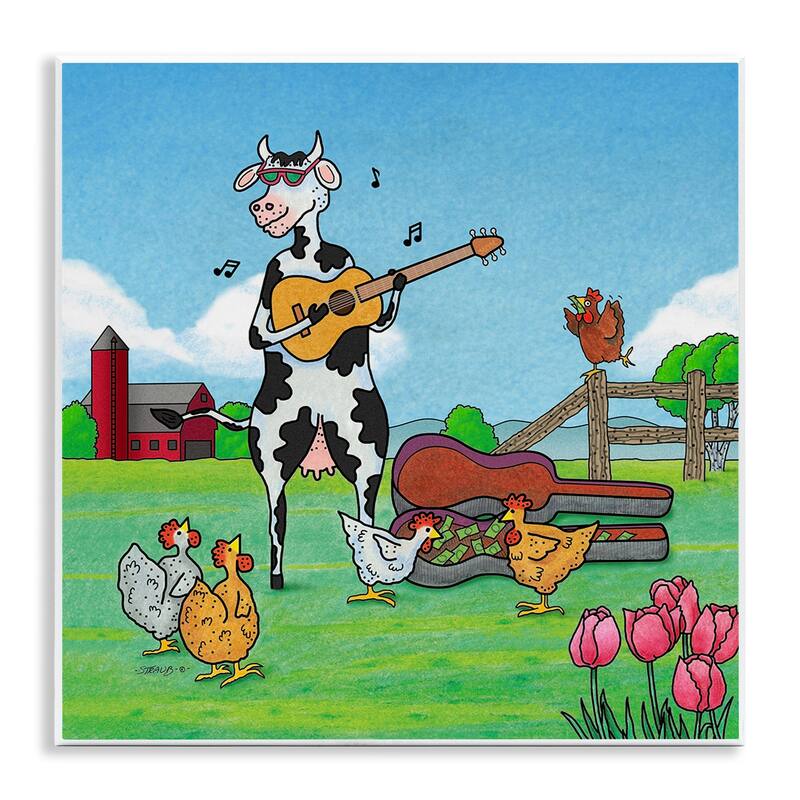Stupell Busking Cow with Audience Wall Plaque Art Design By Roger Straub - 12 x 12