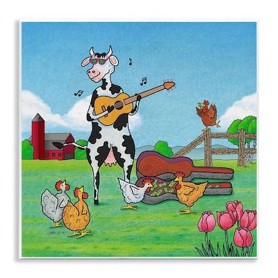 Stupell Busking Cow with Audience Wall Plaque Art Design By Roger Straub
