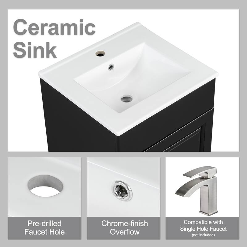 20" Bathroom Vanity with Sink, Vanity Cabinet with Door Shelf and Adjustable Shelf, Bathroom Storage Cabine