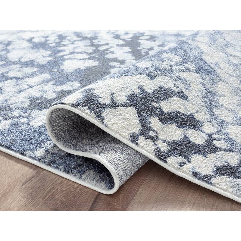 Abani Cruz Contemporary Leaf Print Blue Indoor Area Rug