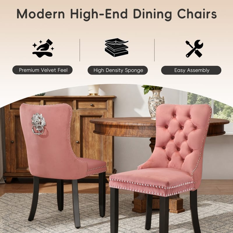 High-end Tufted Velvet Upholstered Nailhead Dining Chair Set of 4