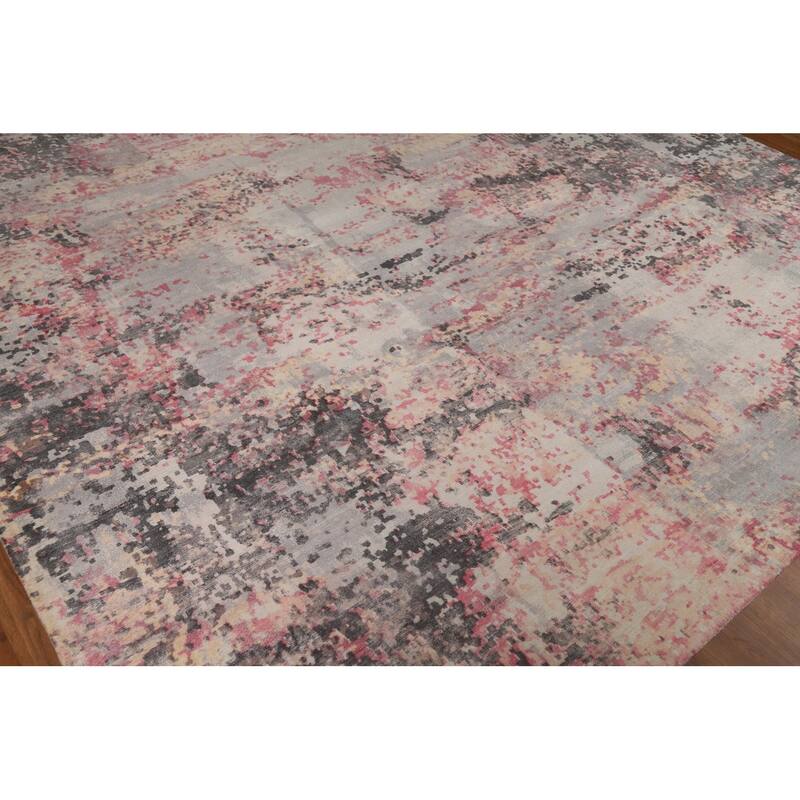 Contemporary Abstract Indian Area Rug Hand-Knotted Wool Carpet - 9'0"x 11'10"