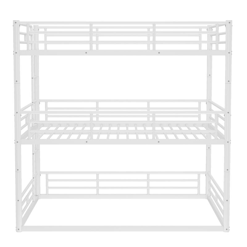 Full over Full over Full Bunk Bed, Metal Triple Bunk Bed with Safety Guardrails, Heavy-duty Bunk Bed with Noise-reduced Design