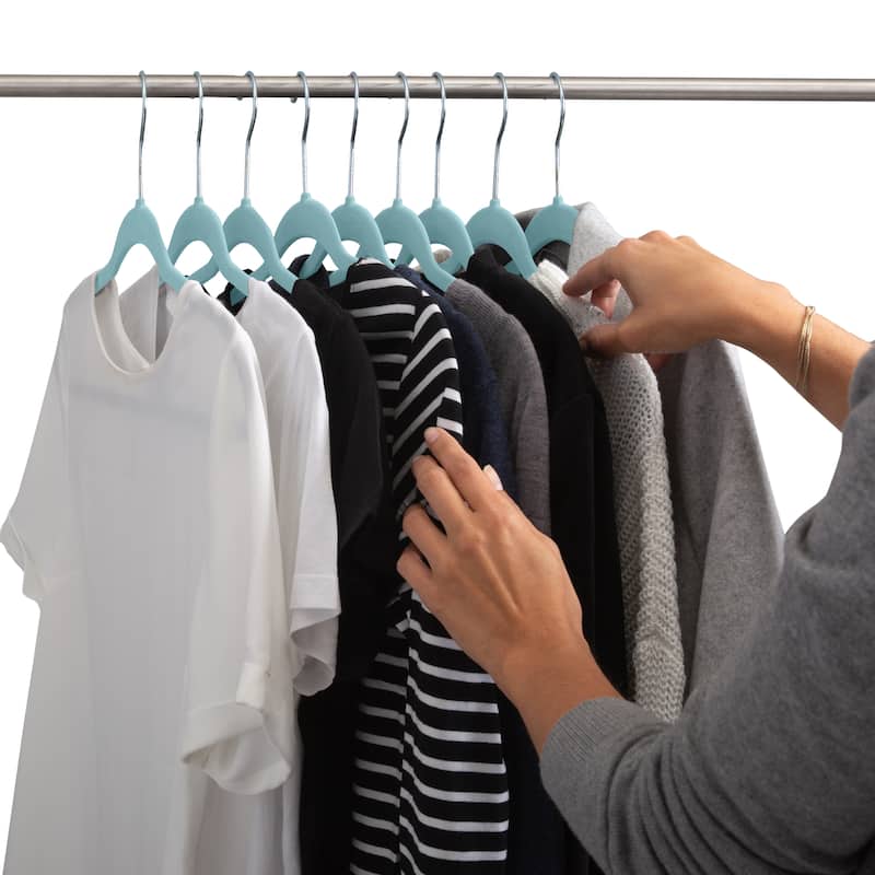 10 Super Slim Velvet Huggable Hangers in Dusty Blue - 1.97" x 17.72" x 9.25"