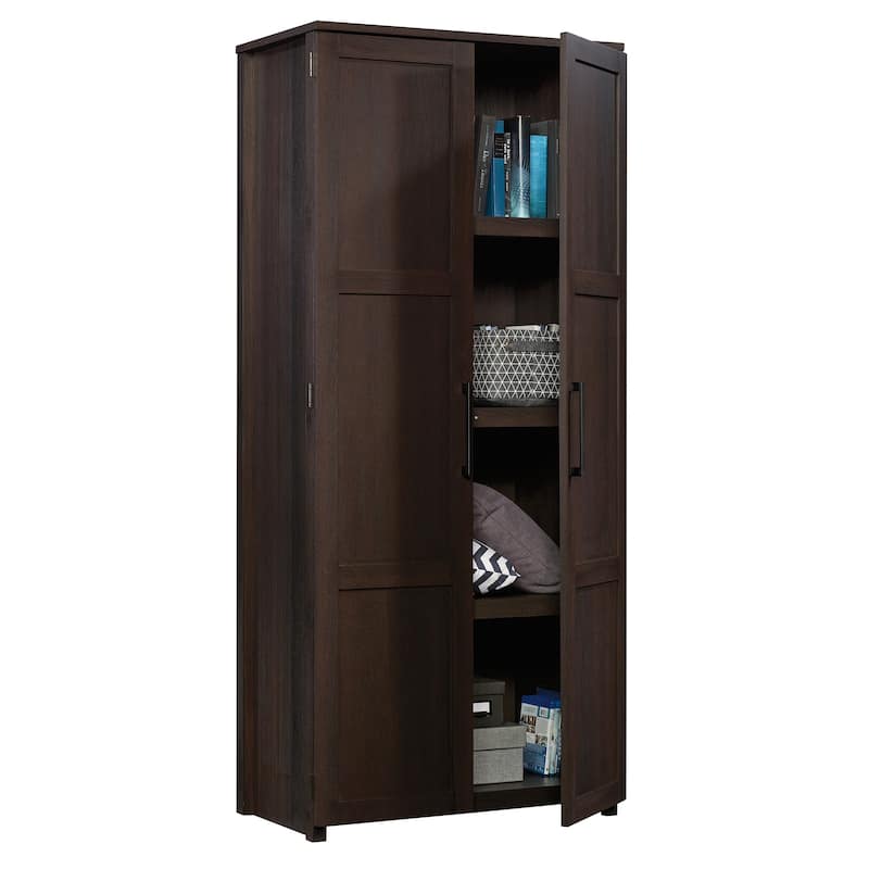 Wood Storage Cabinet with Fixed Shelves, Brown - 30.71"W x 17.21"D x 68.82"H