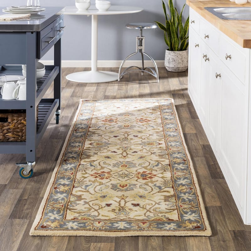 Livabliss Caesar Updated Traditional Border Area Rug. - 3' x 12' - Blue/Ivory