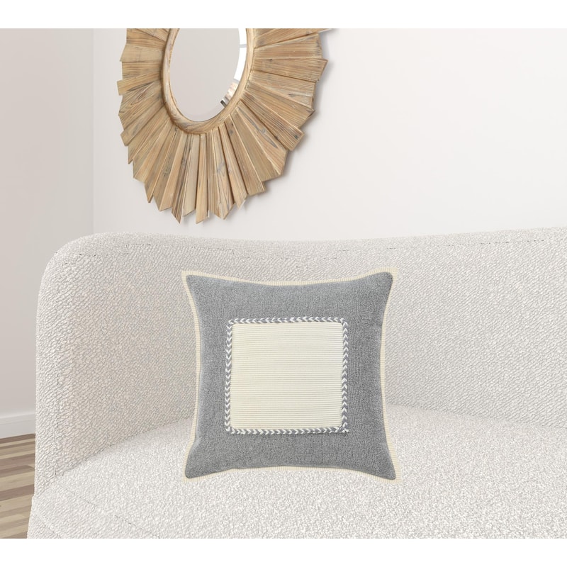 HomeRoots 20" X 20" Gray And Cream 100% Cotton Zippered Pillow