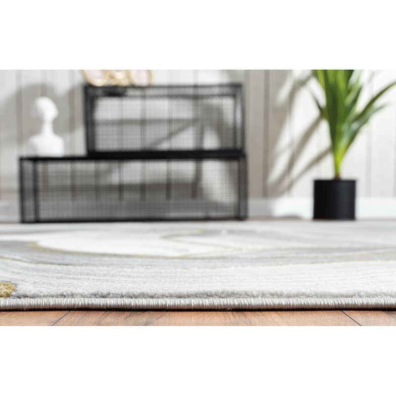Abani Luna Contemporary Ribbon Grey Gold Metallic Area Rug