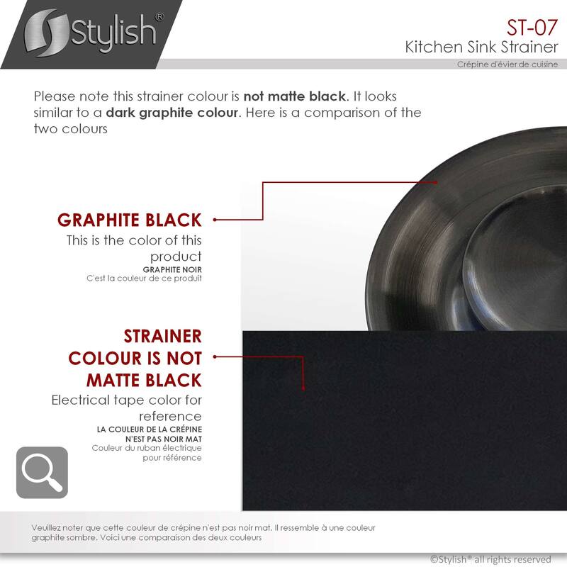 STYLISH 3.5 Inch Graphite Black Kitchen Sink Deep Strainer with Removable Basket - Fits Standard 3.5" drain Opening.
