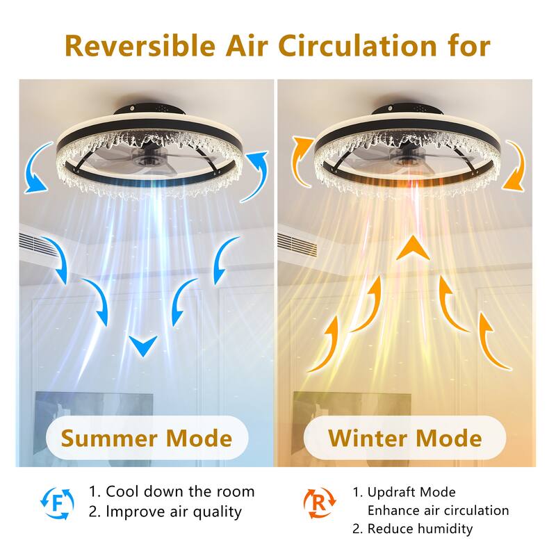 20-inch Black Smart Ceiling Fan Light with Silent Function, Multi-Speed Adjustment