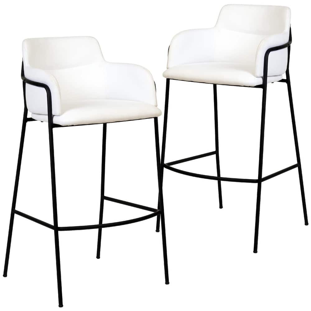 Axis 40" Upholstered Bar Stool - Counter Height Bar Stool with Black Stainless-Steel Frame and Footrest for Home Bar Set of 2