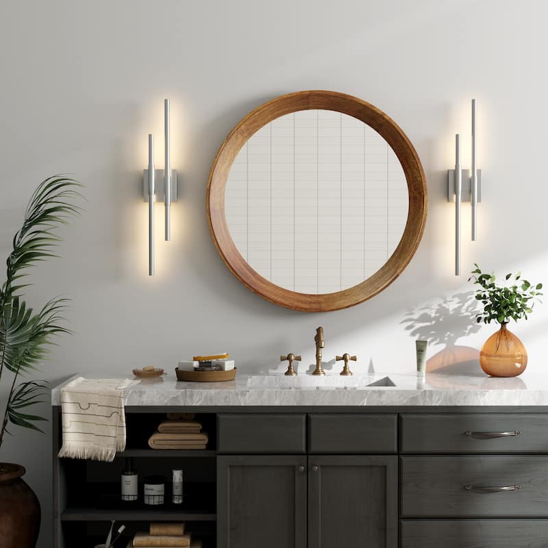 2-PACK 2-Light LED Dimmable Bath and Vanity Light Wall Sconces - Silver