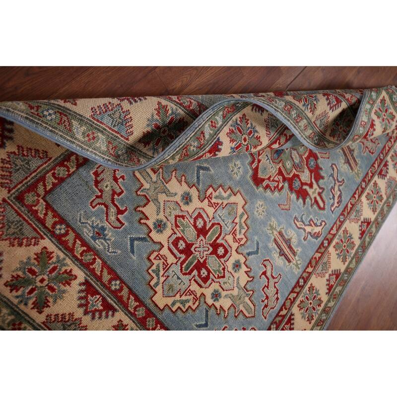 Light Blue Kazak Oriental Foyer Rug Handmade Wool Carpet - 4'1" x 5'11"