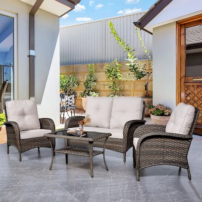 Pocassy Outdoor Patio Sofa Loveseat with Chair Coffee Table