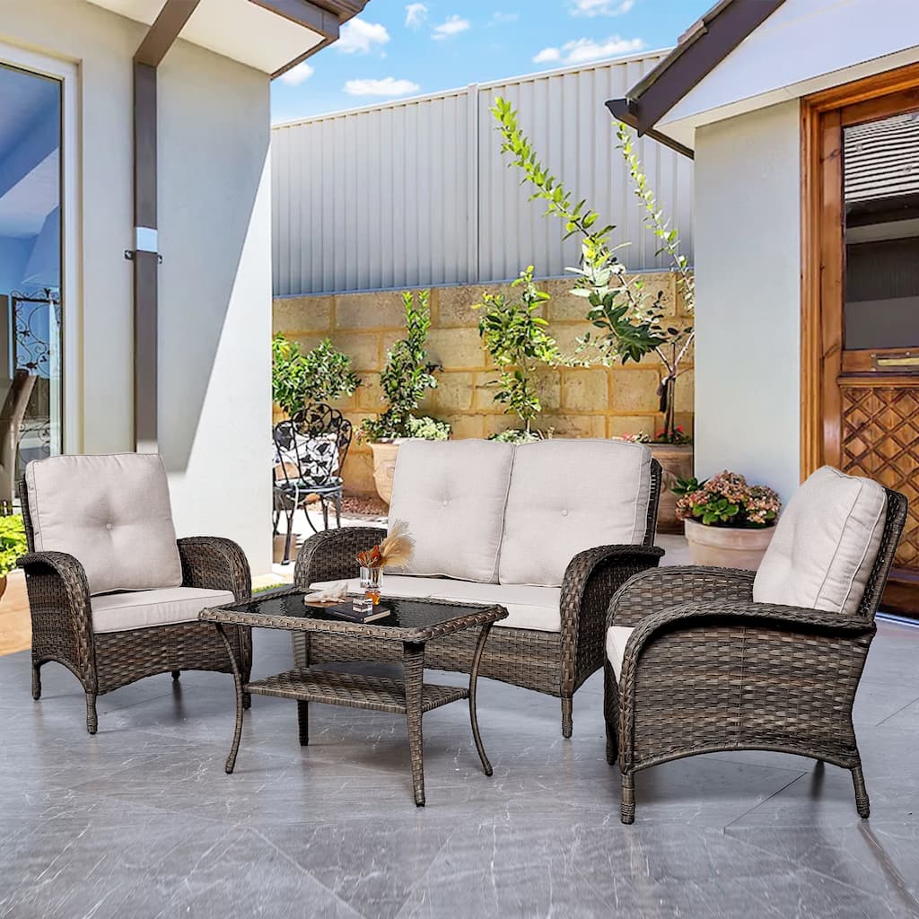 Pocassy Outdoor Patio Sofa Loveseat with Chair Coffee Table