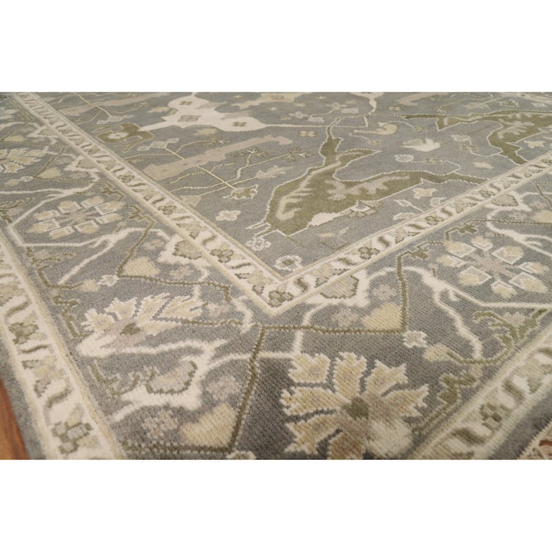 Transitional Gray Oushak Indian Area Rug Hand-Knotted Wool Carpet - 8'1" x 9'9"